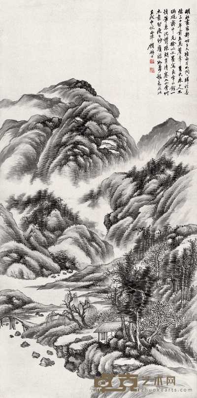 顾麟士 1922年作 水墨山水 立轴 69×138cm